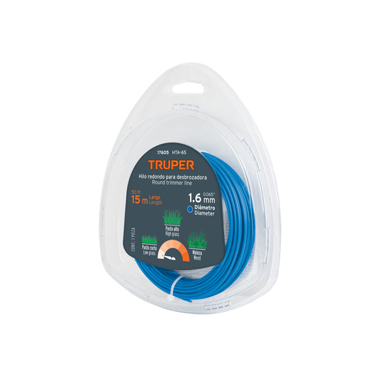 HILO CORTE REDONDO 1.6MMX15M PARA ORILLADORA AZUL TRUPER 17605