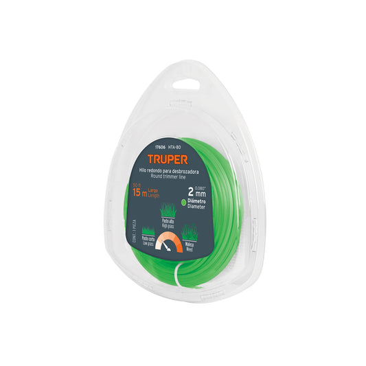 HILO CORTE REDONDO 2MMX15M PARA ORILLADORA VERDE TRUPER 17606