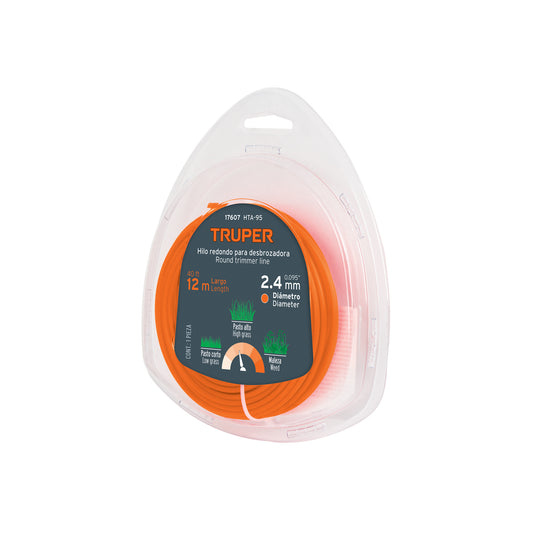 HILO CORTE REDONDO 2.4MMX12M PARA ORILLADORA NARANJA TRUPER 17607