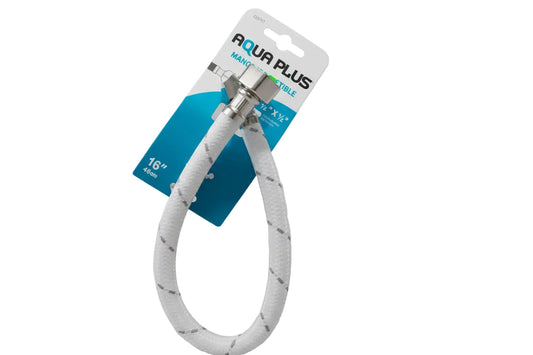 TUBO DE ABASTO FLEXIBLE 1/2” X 3/8” · 16 PLG · AQUA PLUS · AQP-23033