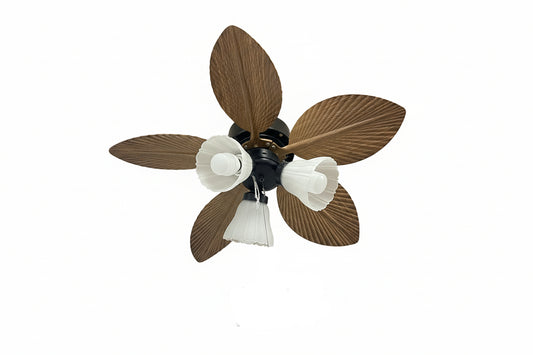 VENTILADOR DE TECHO 5 ASPAS TIPO HOJA 3 FOCOS FS- BLACK