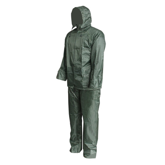 SET IMPERMEABLE PANTALON+CAPA VERDE BOSQUE CON DETALLE REFLECTIVO TALLA 4XL