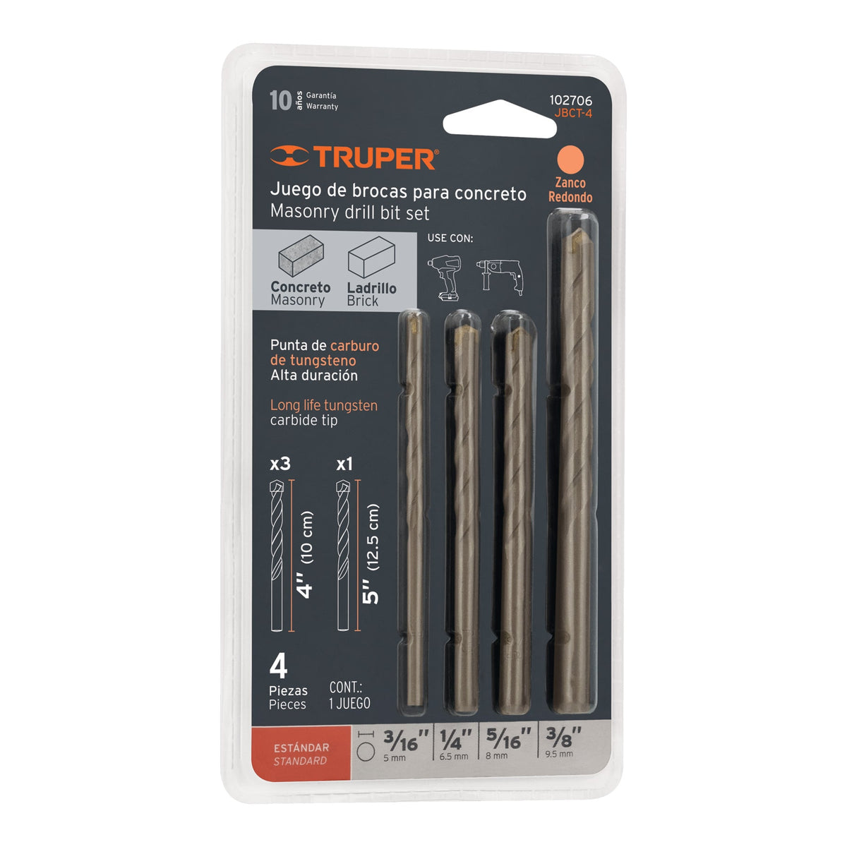 JUEGO DE 4 BROCAS PARA CONCRETO TRUPER 102706