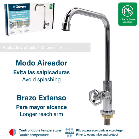 GRIFO CENTRAL PARA FREGADERO BRAZO EXTENDIDO GRIVEN