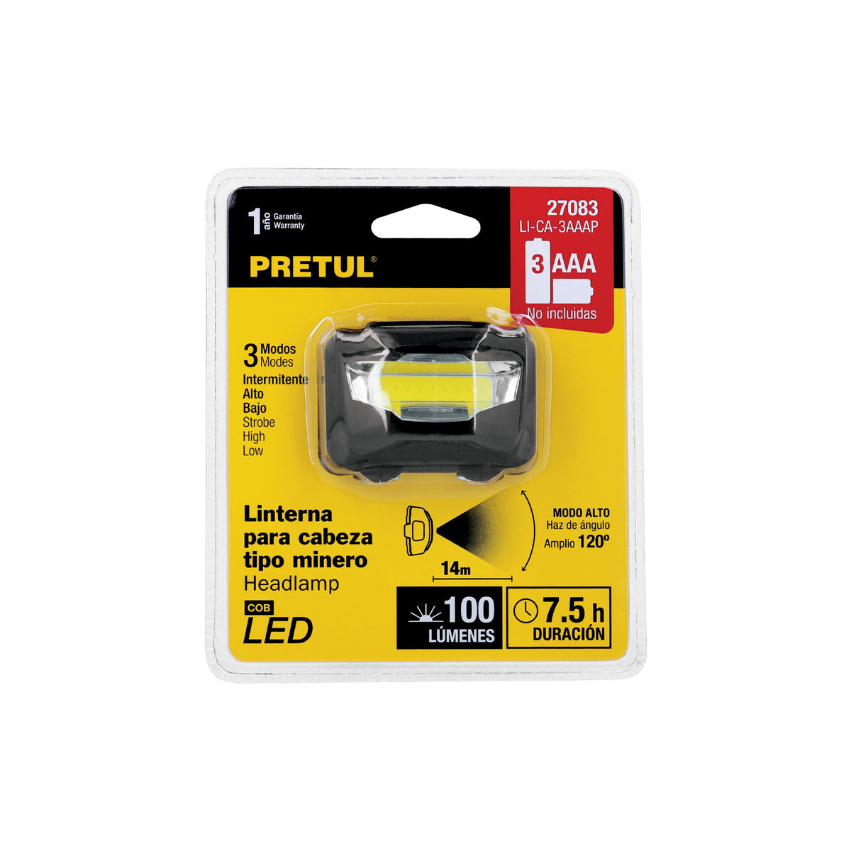 LINTERNA PARA CABEZA TIPO MINERO PRETUL 27083