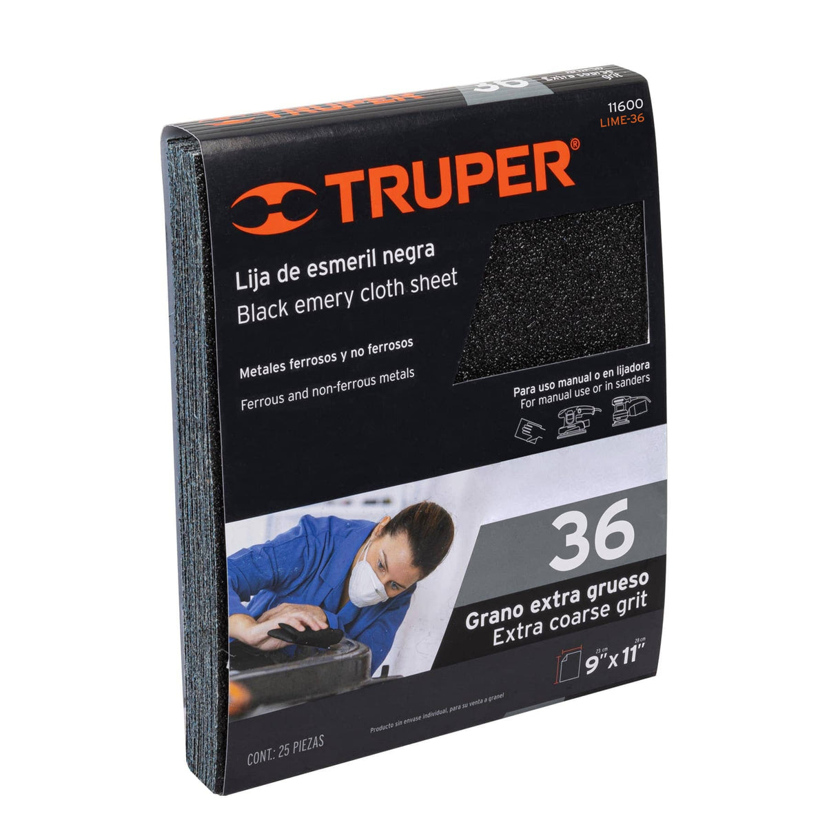LIJA DE ESMERIL NEGRA PARA HIERRO GRANO 36 TRUPER 11600