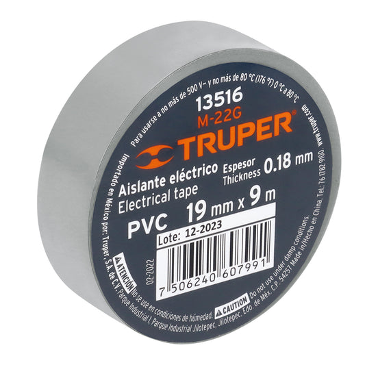 CINTA AISLANTE GRIS 19MMX9M TRUPER