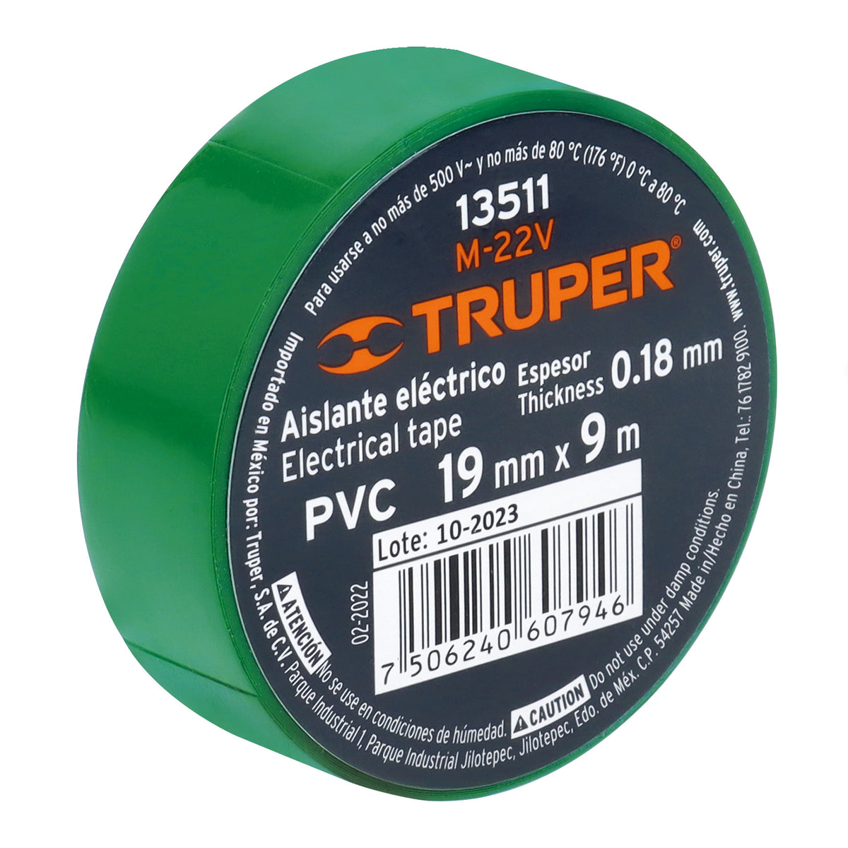 CINTA AISLANTE VERDE 19MMX9M TRUPER 13511