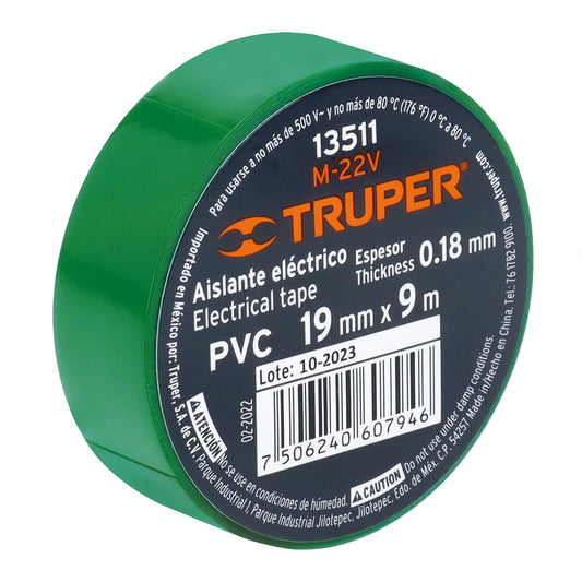 CINTA AISLANTE VERDE 19MMX9M TRUPER 13511