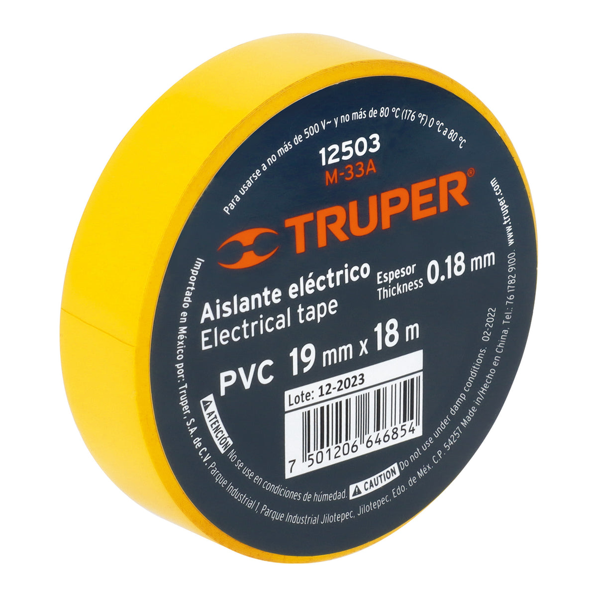 CINTA ELECTRICA AMARILLA 19MMX18M TRUPER 12503