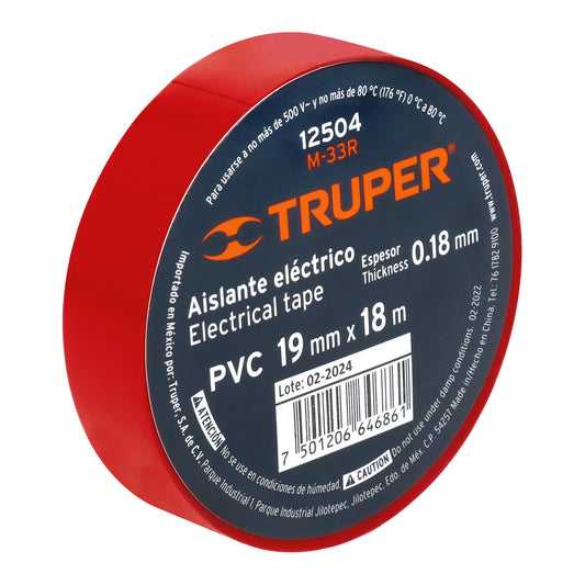 CINTA AISLANTE ELECTRICA ROJA 19MM 18METROS TRUPER 12504
