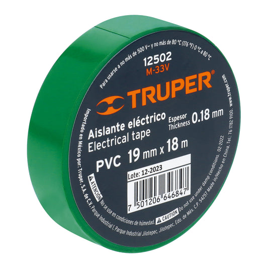 CINTA AISLANTE VERDE 19MMX18M TRUPER 12502