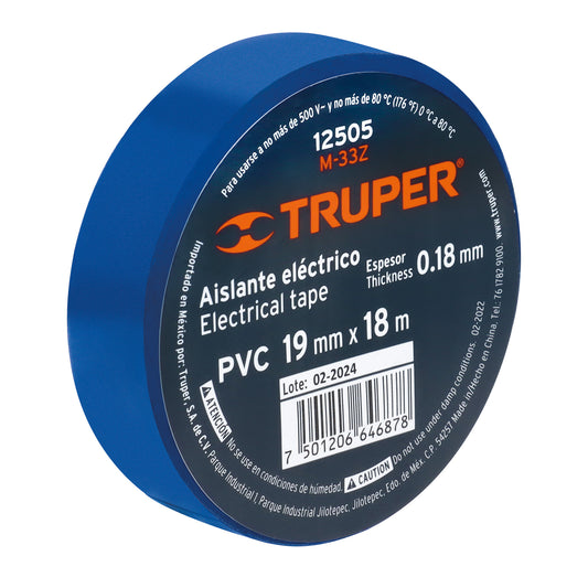 CINTA ELECTRICA AZUL 19MMX18M TRUPER 12505