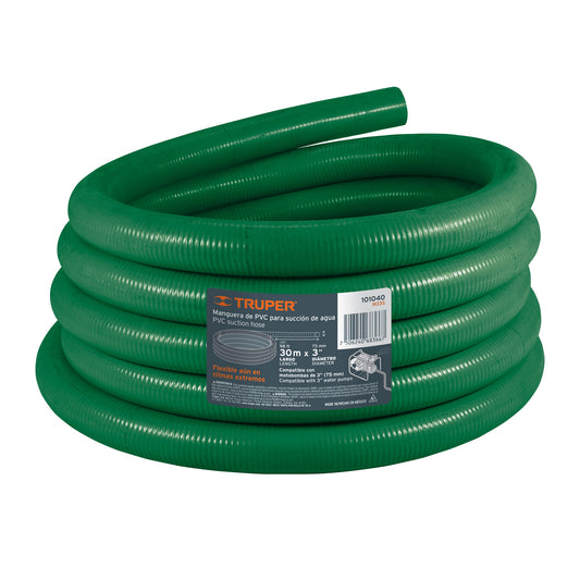 METRO MANGUERA RIGIDA DE SUCCION PARA BOMBA ACHICADORA 3plg COLOR VERDE TRUPER 101040