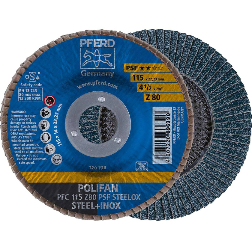 DISCO POLIFAN PFERD DE 4 1/2 PLG 114.3X22.23MM Z80 ZIRKON