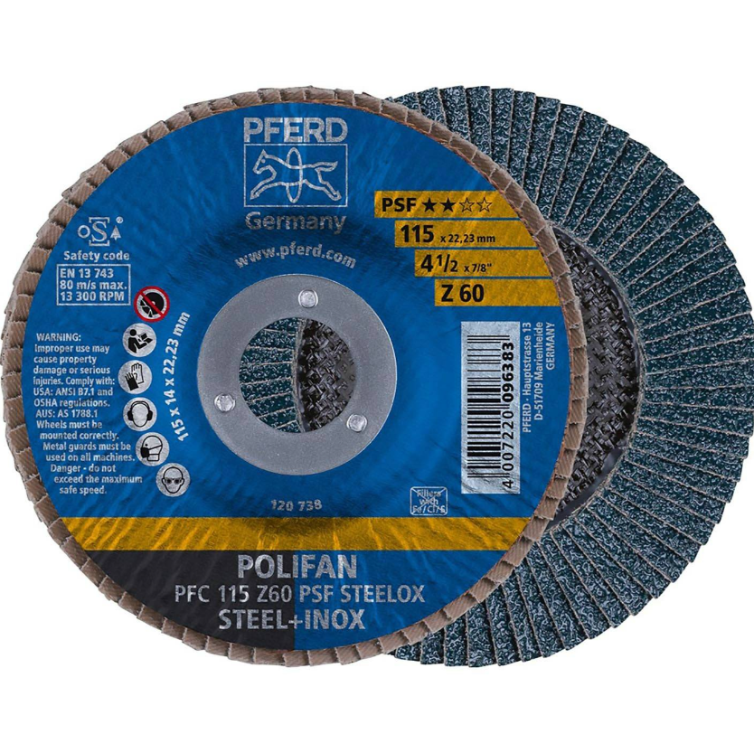 DISCO POLIFAN PFERD DE 41/2X7/8 PLG 114.3X22.23MM Z60 ZIRKON