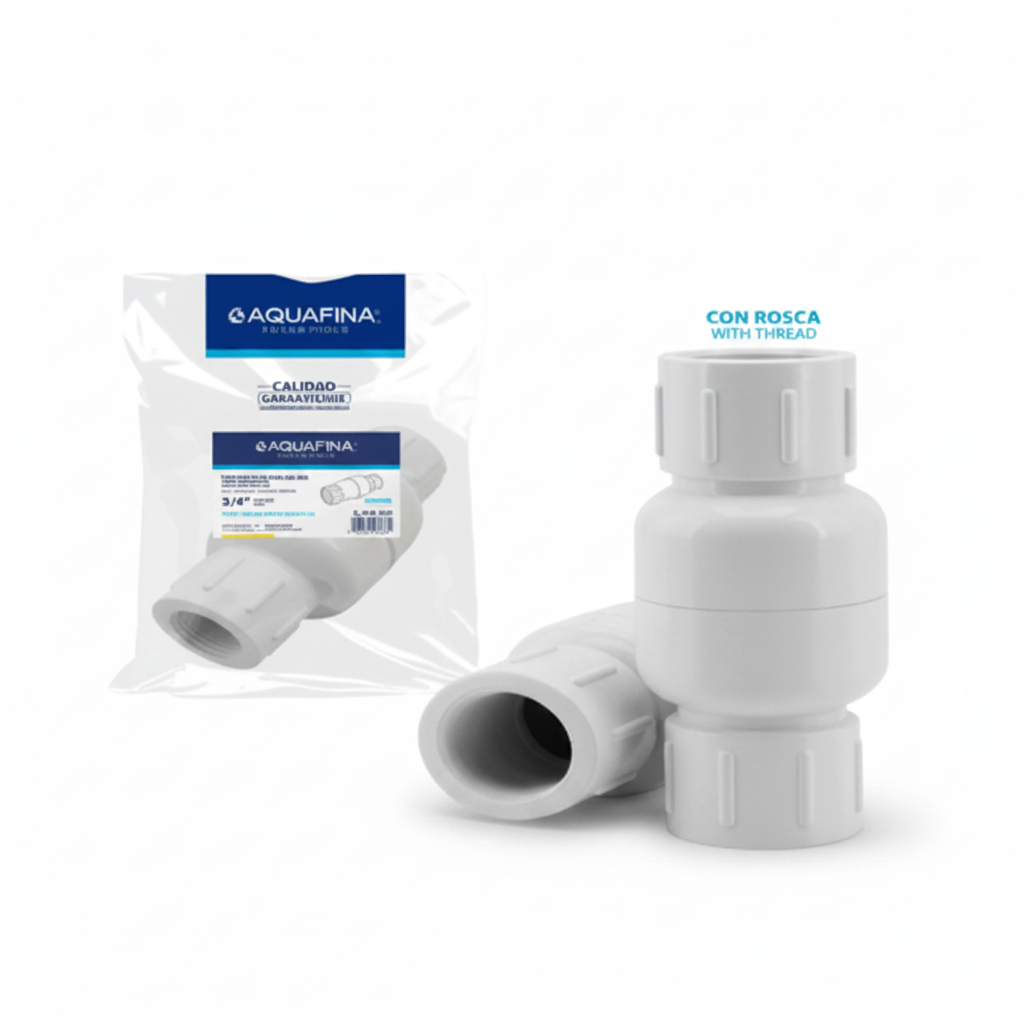 VALVULA CHECK PVC CON RESORTE Y ROSCA DE 3/4PLG AQUAFINA A-5101-3-4