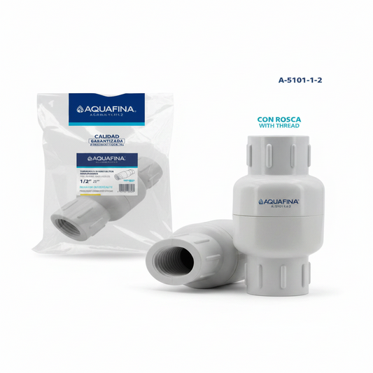 VALVULA CHECK PVC CON RESORTE Y ROSCA DE 1/2PLG AQUAFINA A-5101-1-2