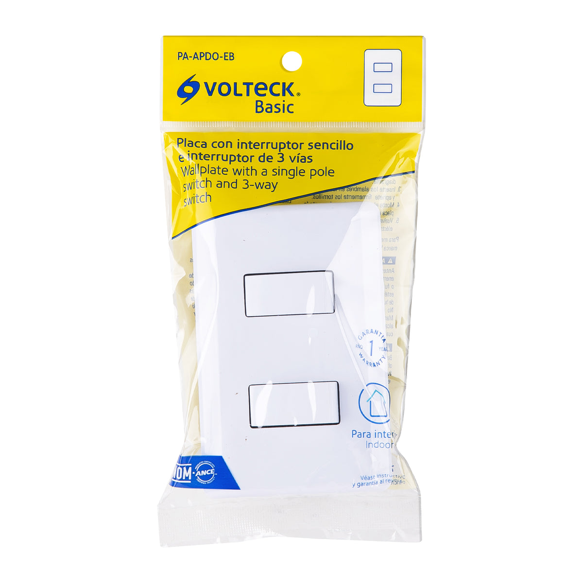 PLACA ELECTRICA CON INTERRUPTOR SENCILLO E INTERRUPTOR DE 3 VIAS VOLTECK 25085
