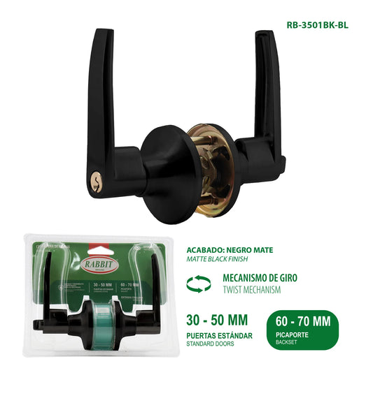 CERRADURA MANIJA NEGRA MATE RABBIT RB-3501BK-BL