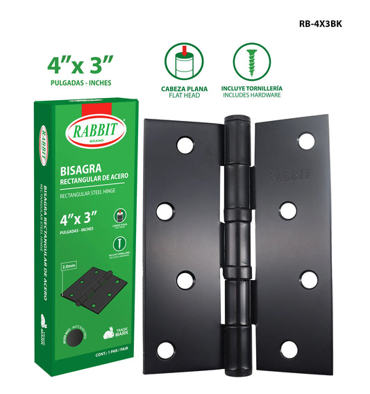 BISAGRA DE ACERO NEGRO 4X3 PLG 2.00MM RABBIT RB-4X3BK