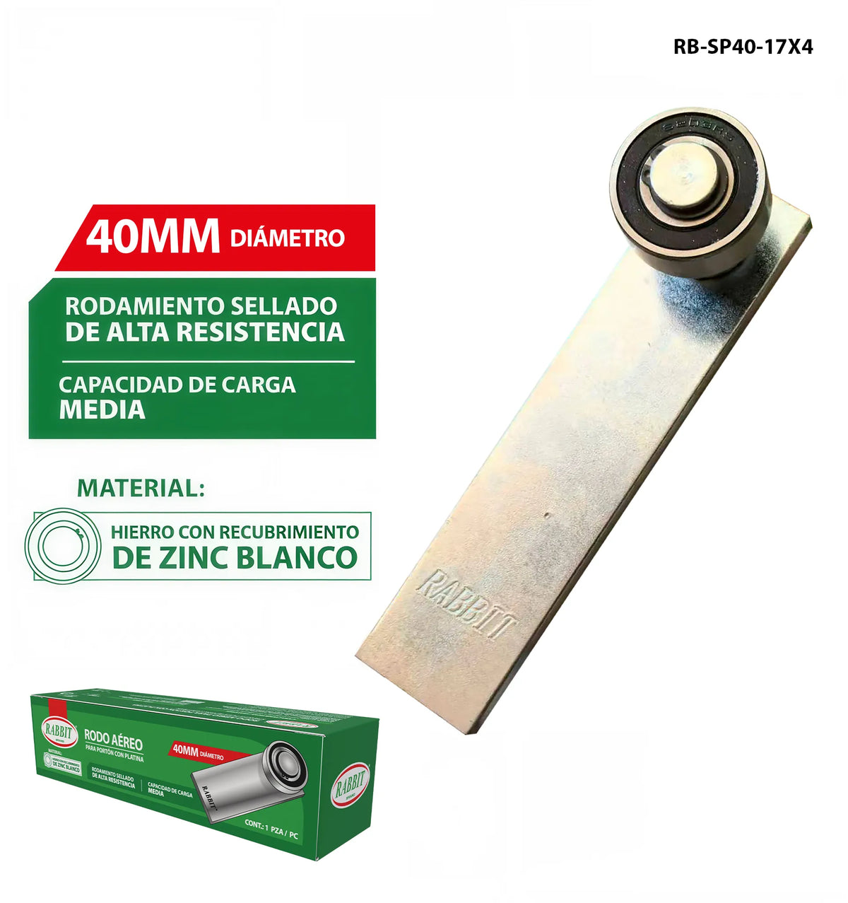 RODO AEREO PARA PORTON CON PLATINA 40MM RABBIT RB-SP40-17X4