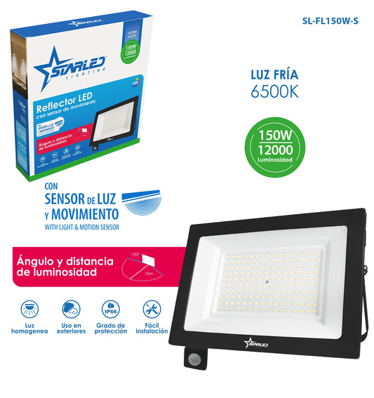 REFLECTOR LED CON SENSOR DE MOVIMIENTO 150W 12000LM STARLED SL-FL150W-S