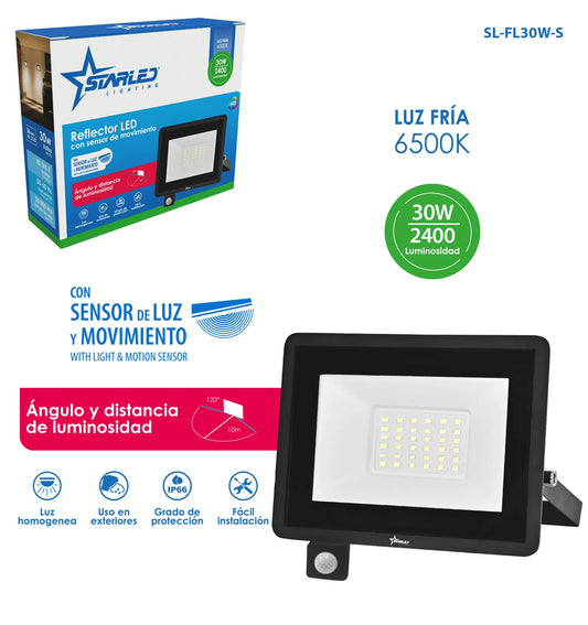 REFLECTOR LED CON SENSOR DE MOVIMIENTO 30W 2400LM STARLED SL-FL30W-S