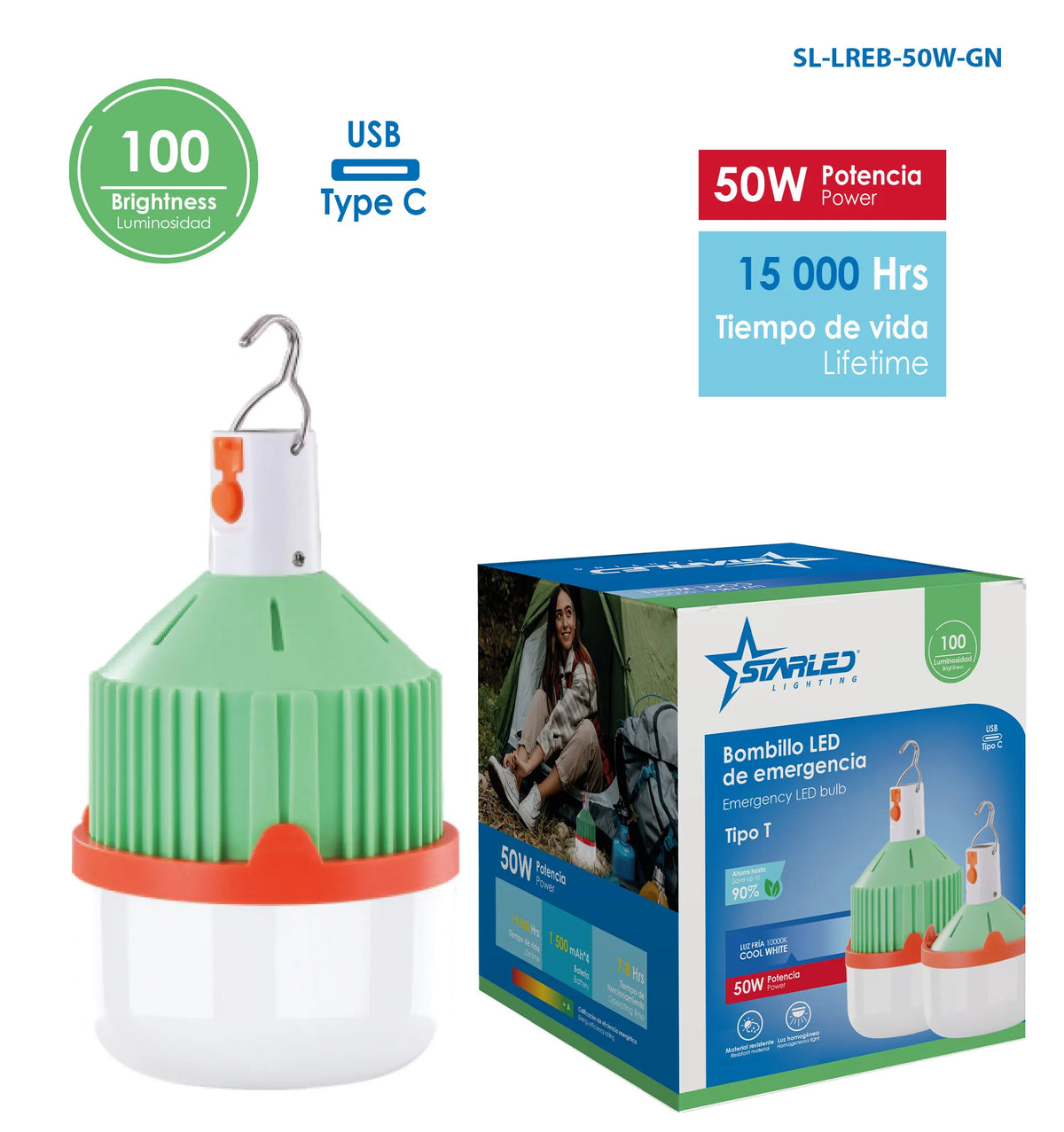 FOCO LED DE EMERGENCIA TIPO GARRAFON 50W STARLED SL-LREB-50W-GN