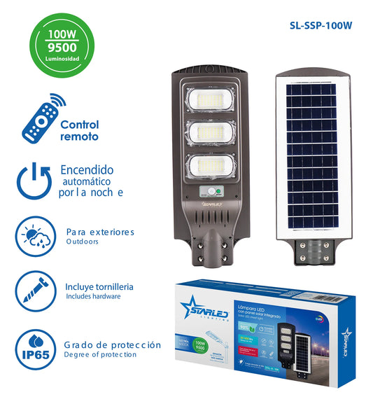 LAMPARA LED CON PANEL SOLAR Y SENSOR DE MOVIMIENTO 100W/9500LM STARLED SL-SSP-100W
