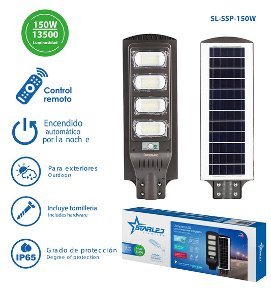 LAMPARA LED CON PANEL SOLAR Y SENSOR DE MOVIMIENTO 150W/13500LM STARLED SL-SSP-150W