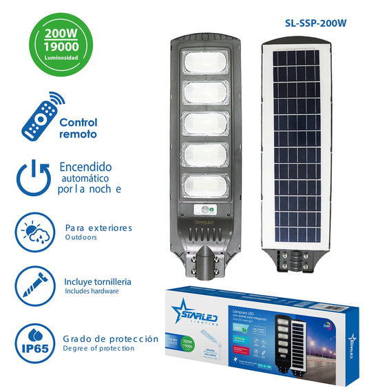 LAMPARA LED CON PANEL SOLAR Y SENSOR DE MOVIMIENTO 200W/19000LM STARLED SL-SSP-200W