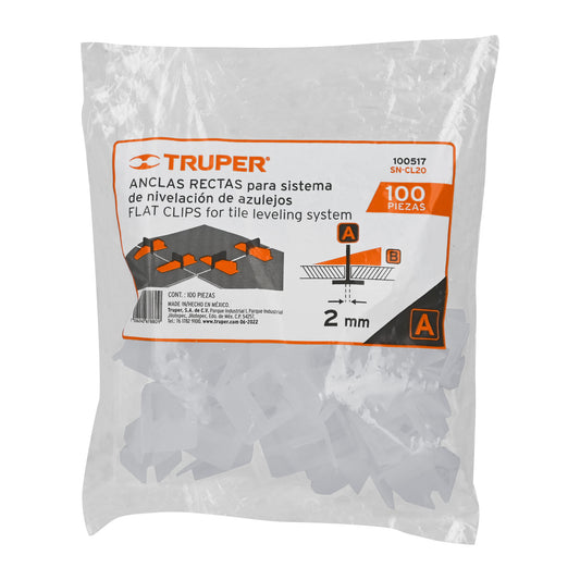 ANCLAS RECTAS P/NIVELACION DE AZULEJO 100PZS 2MM TRUPER 100517