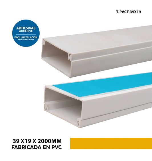 CANALETA PARA CABLES CON ADHESIVO 39X19X2000MM TRIC T-PVCT-39X19
