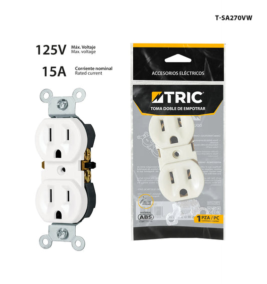 TOMA HEMBRA DOBLE BLANCA 15A 125V  TRIC T-SA270VW