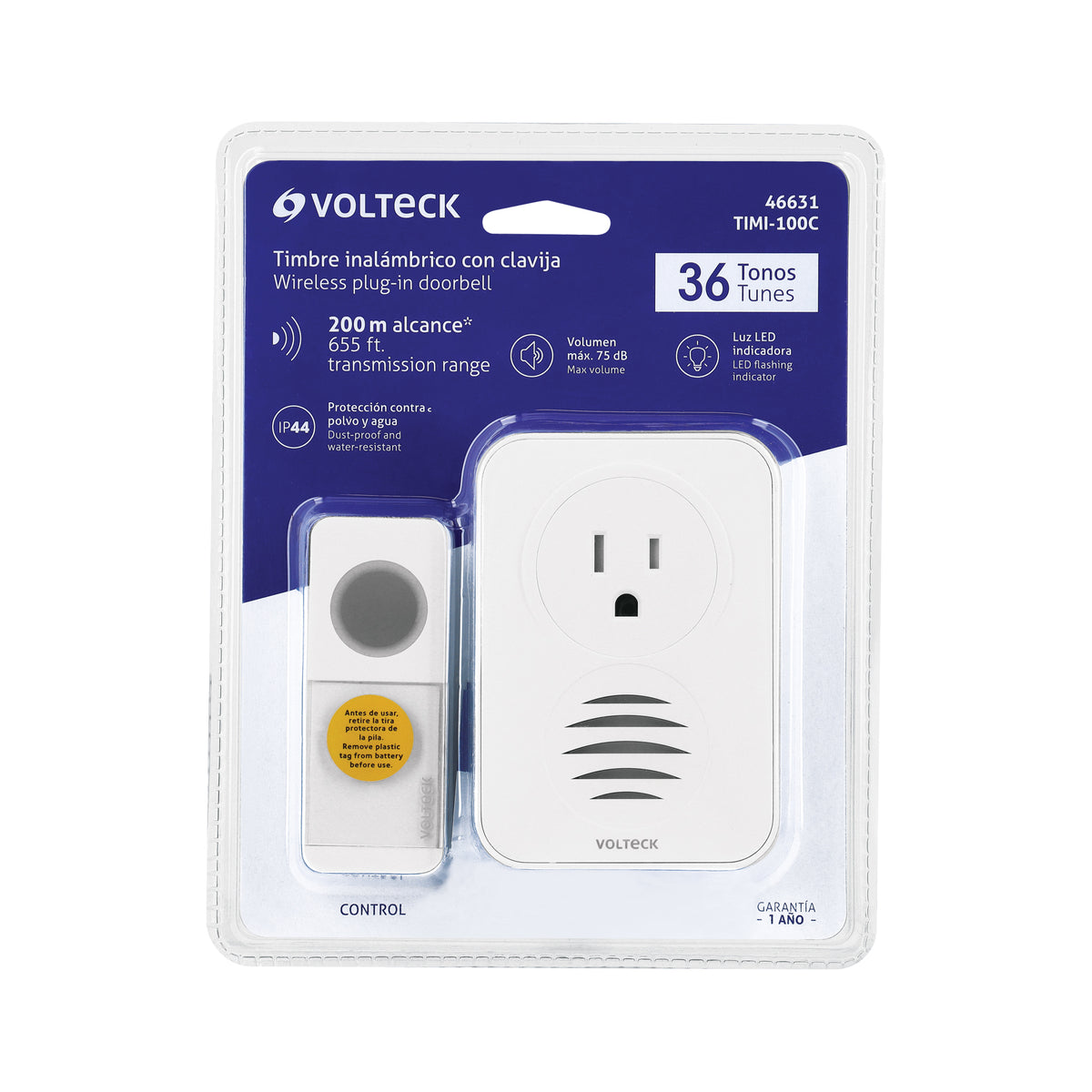 TIMBRE INALAMBRICO CON CLAVIJA VOLTECK 46631