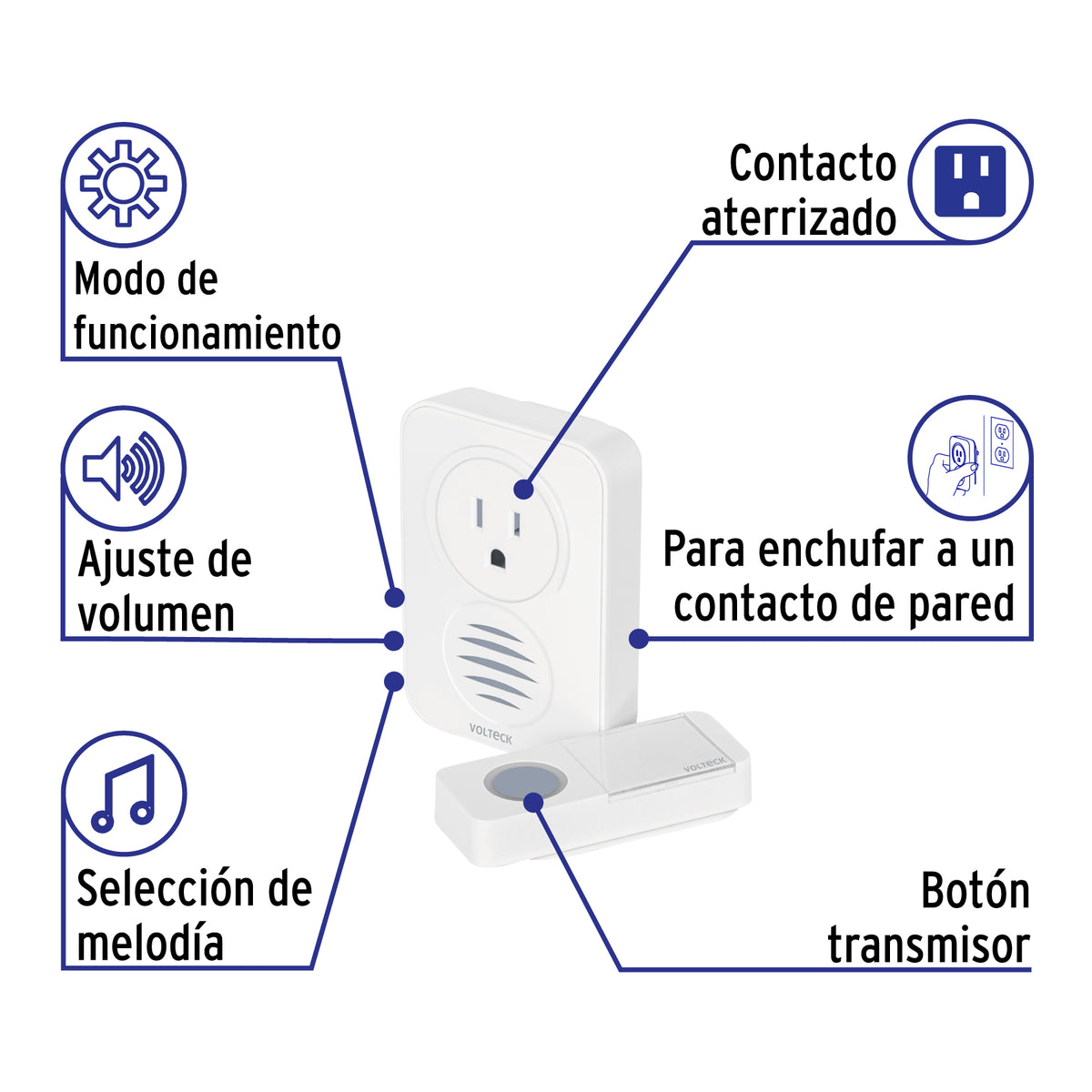 TIMBRE INALAMBRICO CON CLAVIJA VOLTECK 46631