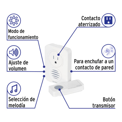 TIMBRE INALAMBRICO CON CLAVIJA VOLTECK 46631