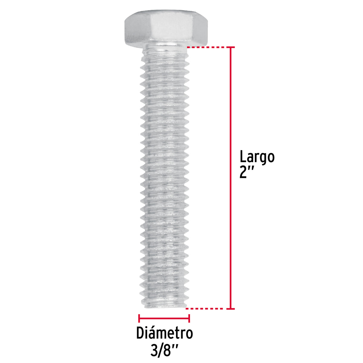 PERNO HEXAGONAL GALVANIDADO SIN TUERCA 3/8X2PLG FIERO 44578