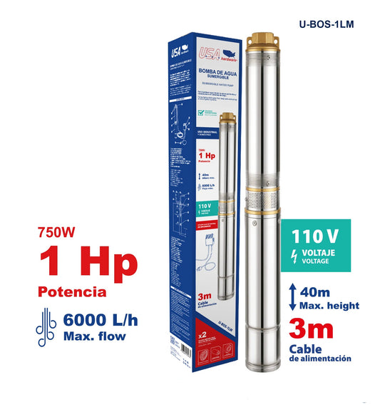 BOMBA SUMERGIBLE TIPO BALA 1HP 110V U.S.A 40MTS U-BOS-1LM