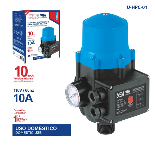 CONTROL AUTOMATICO PARA BOMBA CON MANOMETRO CONEXION 1" NPT USA U-HPC-01