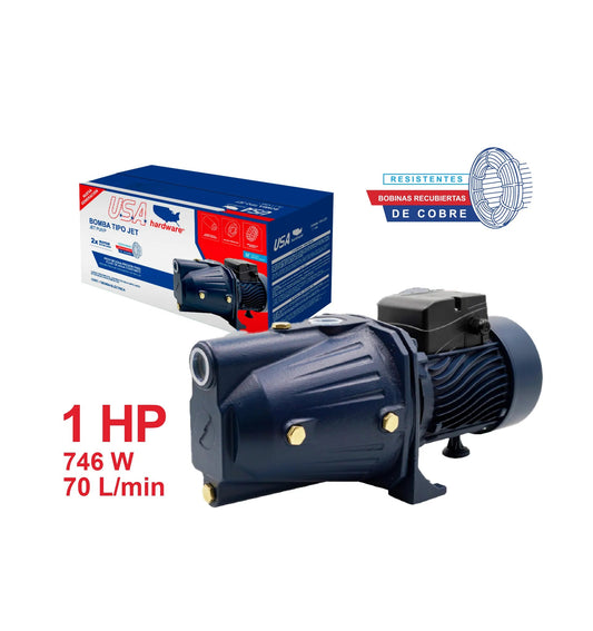 BOMBA JET SIN TANQUE 1HP 746W 70L/MIN USA U-JET100M
