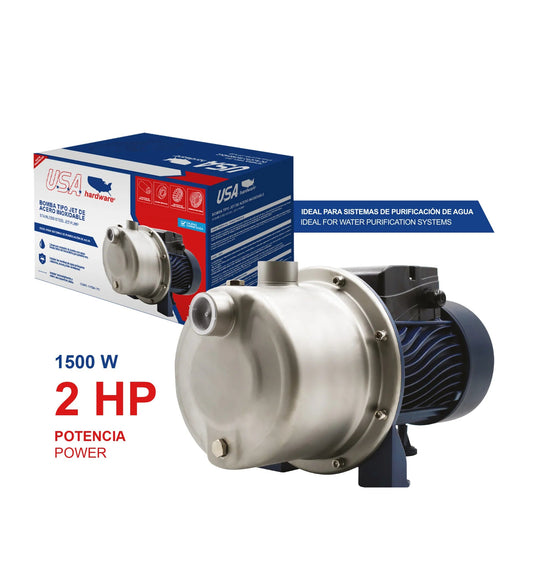 BOMBA JET DE ACERO INOXIDABLE SIN TANQUE 2HP 1500W U-JET150ST USA