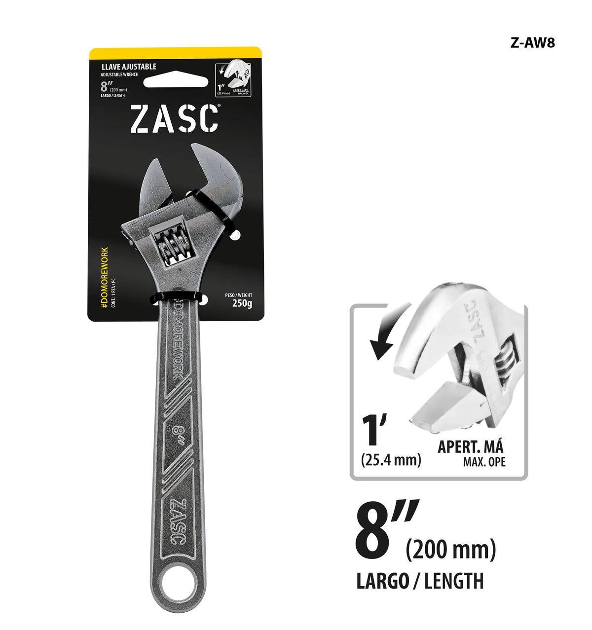 LLAVE AJUSTABLE DE 8PLG ZASC Z-AW8