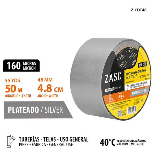CINTA PARA DUCTO PLATEADO 48MMX50MTS 7-CDT48-ZASC HEAVY DUTY ZASC-Z-CDT48