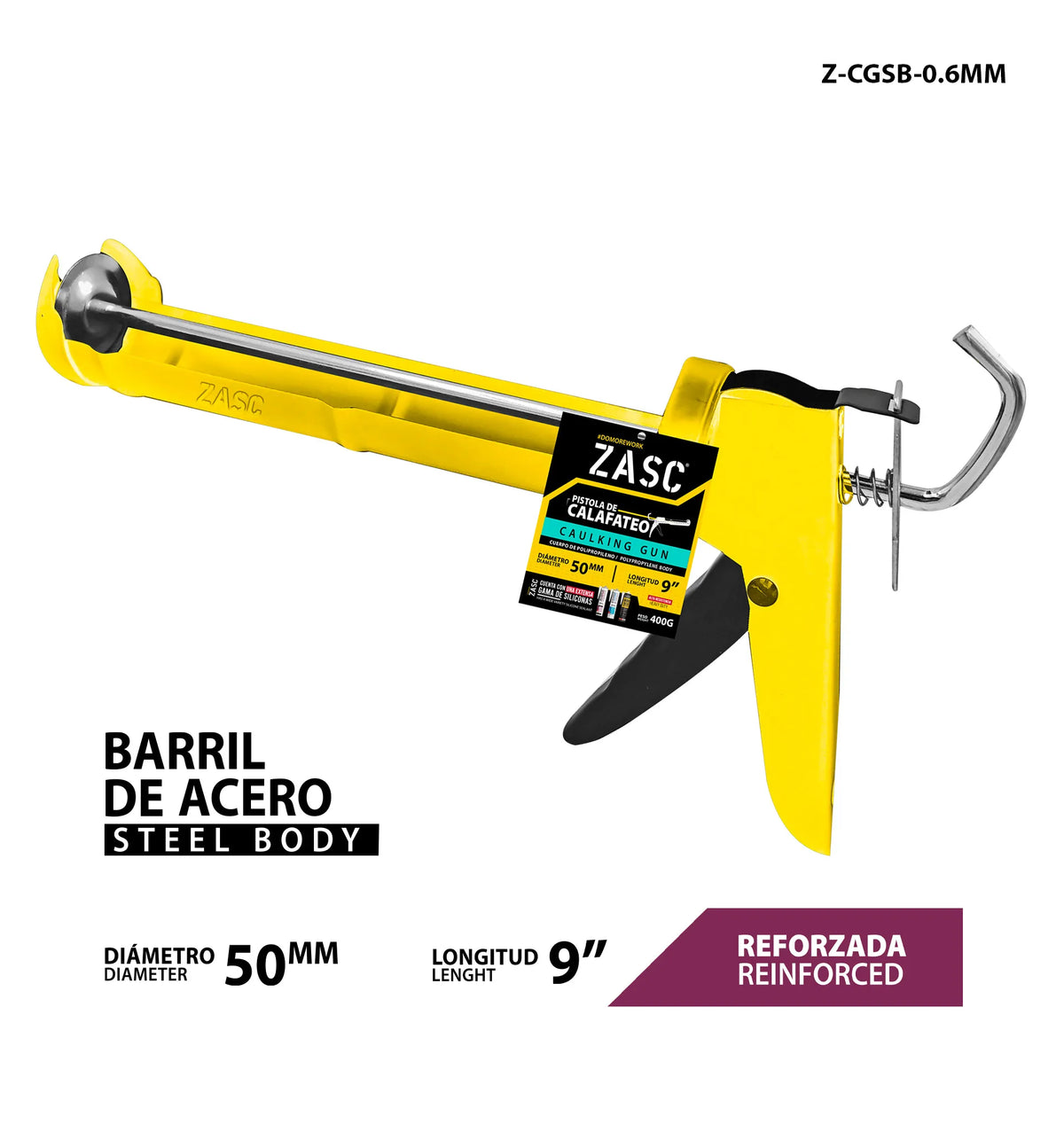 PISTOLA PARA SILICON REFORZADA  9PLG AMARILLA ZASC Z-CGSB-0.6MM