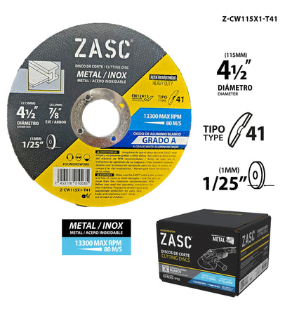 DISCO DE CORTE METAL 4/12X7/8PLG 1MM ZASC Z-CW115