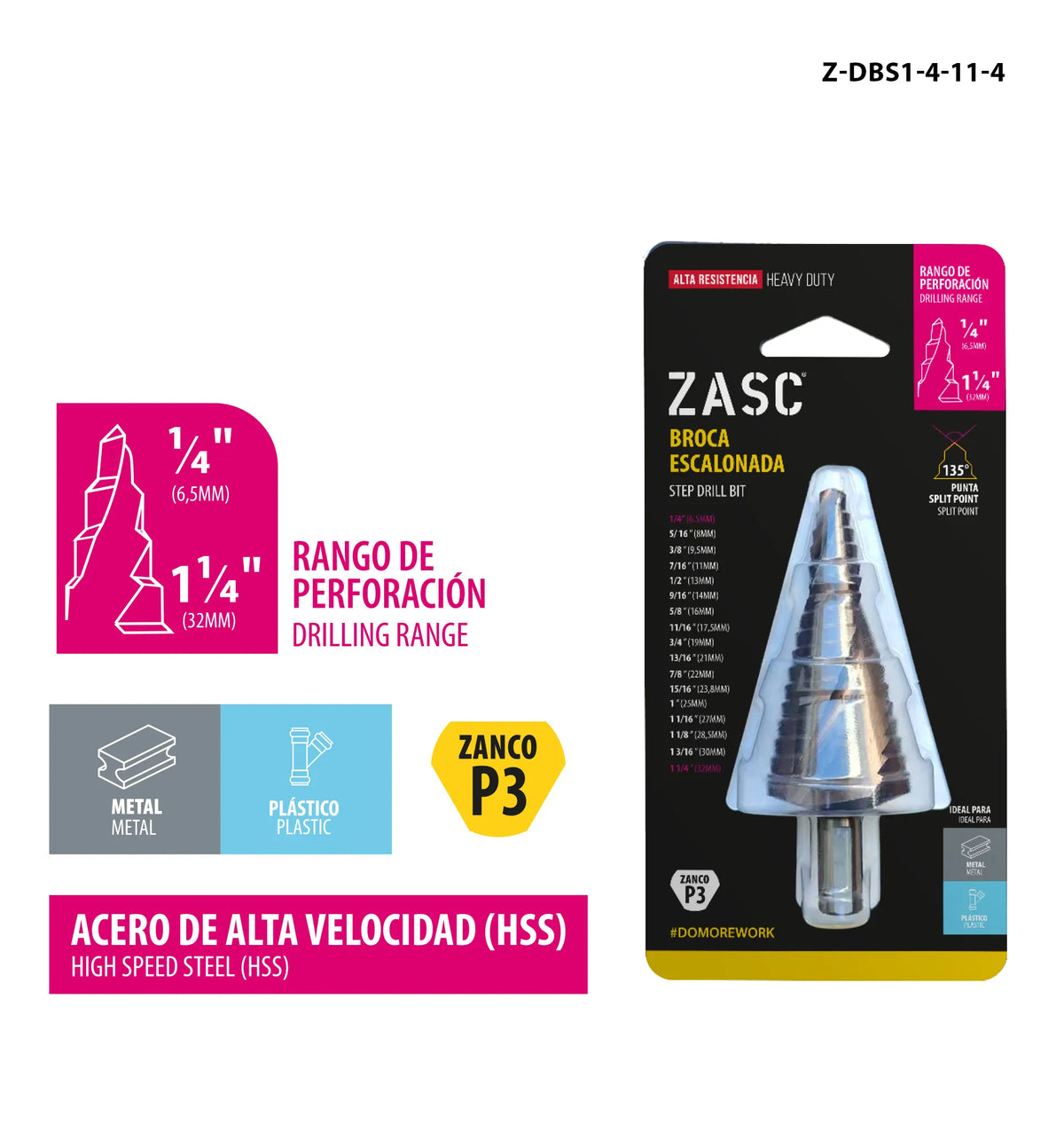 BROCA ESCALONADA 1/4X1 1/4PLG ZASC Z-DBS1-4-11-4