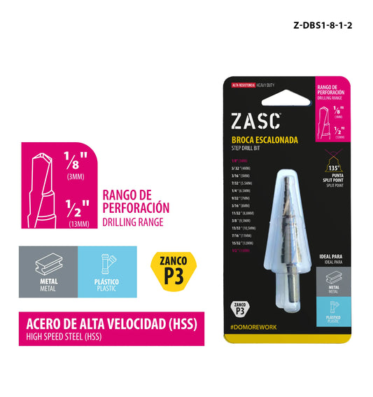 BROCA ESCALONADA 1/8X1/2PLG ZASC Z-DBS1-8-1-2