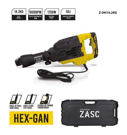 DEMOLEDOR CONCRETO 1700W 55 JOULES 14.2KG ZASC Z-DH14.2KG